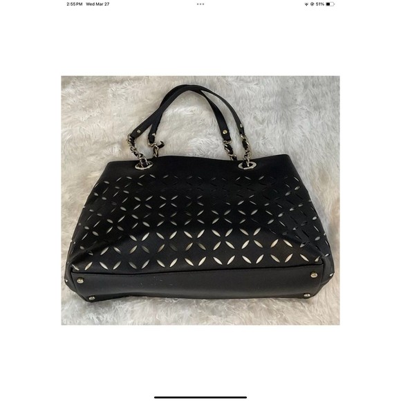 KATE SPADE Black/Gold Leather Double Handle Shoulder Purse/Handbag Large Tote - Picture 3 of 10